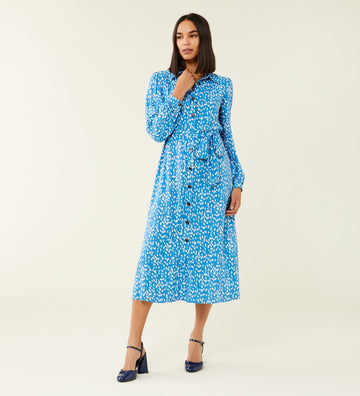 Agrata Blue Dashes Midi Shirt Dress