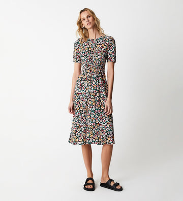 Adelle Black Daisies Midi Dress