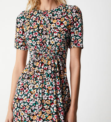 Adelle Black Daisies Midi Dress