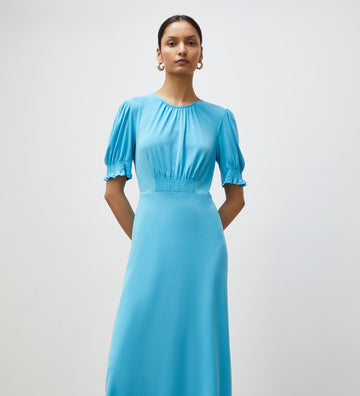 Alina Blue Crepe Midi Dress