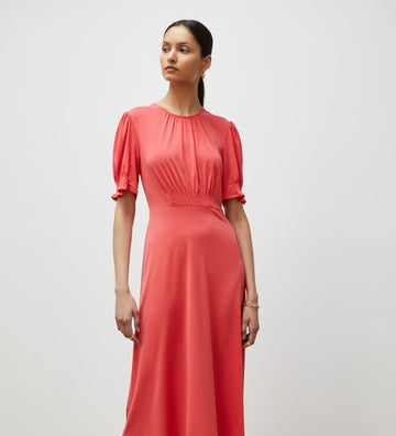 Alina Coral Crepe Midi Dress