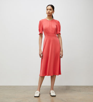 Alina Coral Crepe Midi Dress