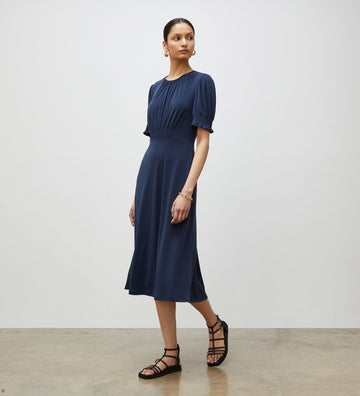 Alina Navy Crepe Midi Dress