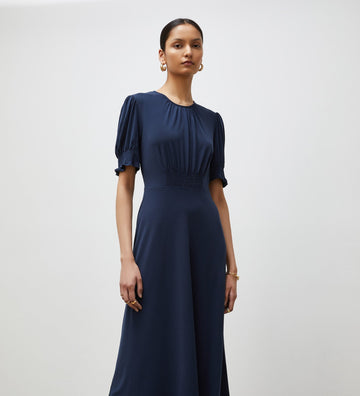 Alina Navy Crepe Midi Dress