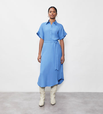 Aldon Blue Crepe Midi Shirt Dress