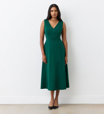 Adele Bottle Green Ponte Midi Dress